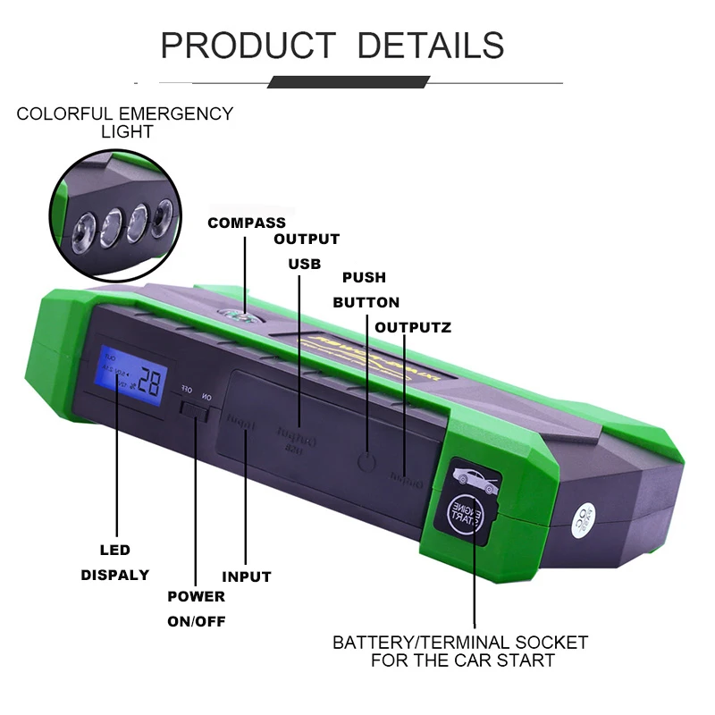 800A автомобильный аккумулятор скачок стартер 68000mWh power Bank 12V авто аварийный Запуск устройство 800A автомобильный аккумулятор бустер пусковое устройство
