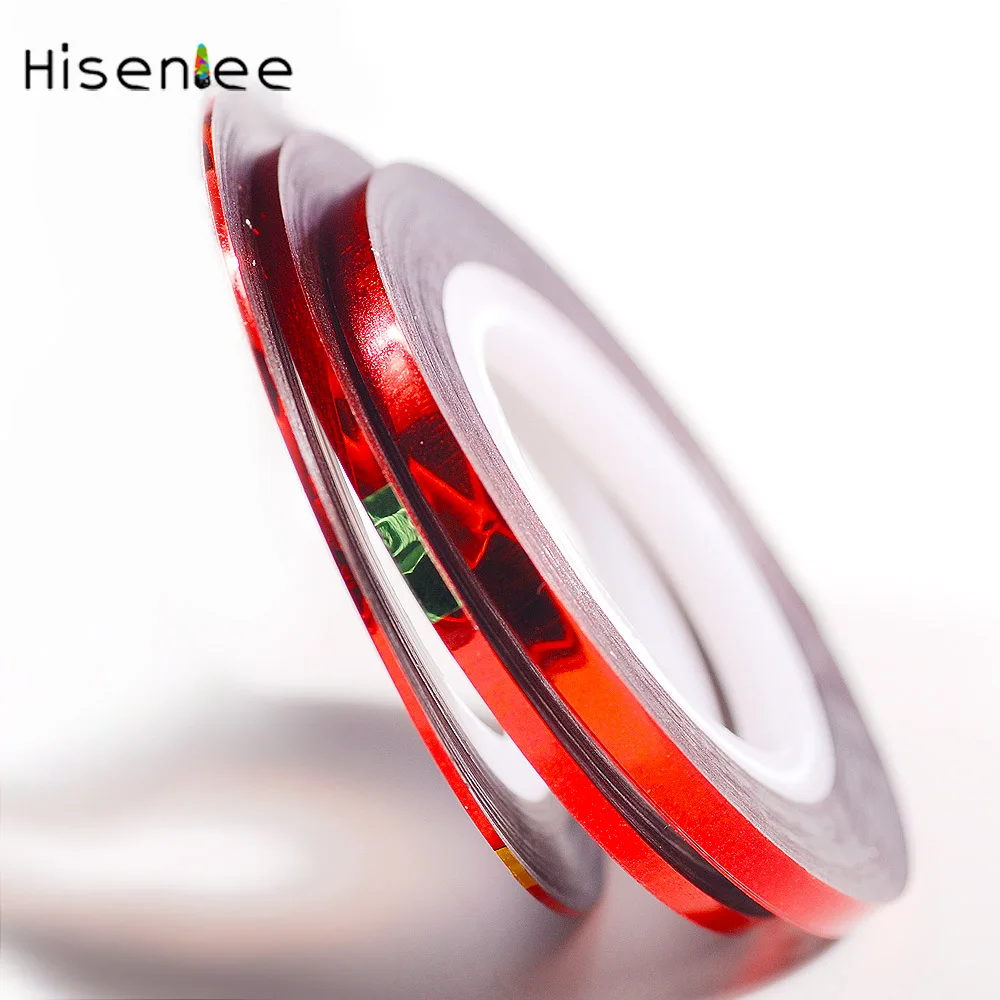 Hisenlee 3 рулонов 1 мм 2 мм 3 мм Nail Art Блеск съемная лента для линии, полосы инструменты для украшения ногтей клей наклейки для маникюра - Цвет: red