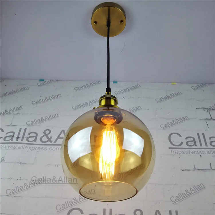 Винтажный подвесной светильник из стекла абажур с латунным потолком Лофт ретро