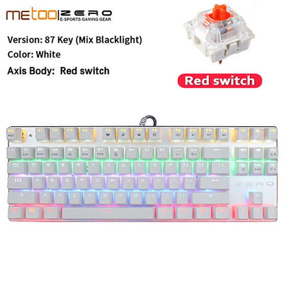 87 White Red Switch METOO ZERO игровая механическая клавиатура синий/черный/красный переключатель анти-ореолы подсветка Teclado Проводной USB для геймера английский/русский - Цвет: 87 White Red Switch