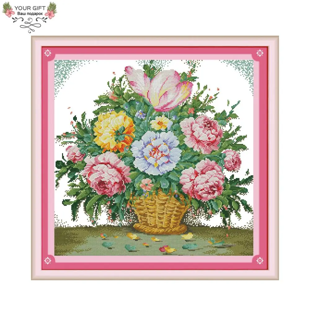 

Joy Sunday H618(2) 14CT 11CT Stamped and Counted Home Decoration Gorgeous Blossom Flowers Embroidery Cross Stitch