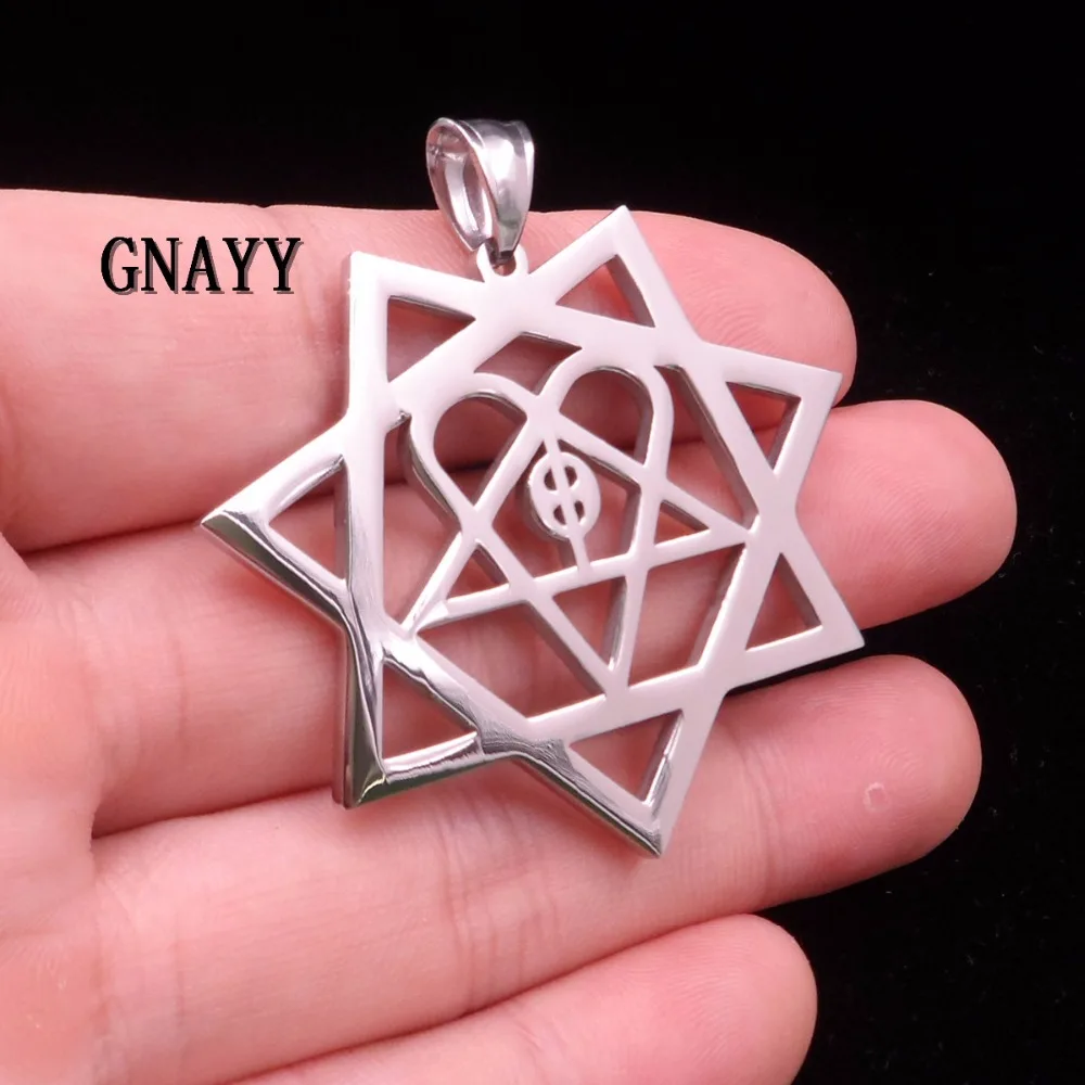 Gnayy ювелирные изделия больших размеров модные подарки mip-его Heartagram Нержавеющая сталь кулон W/30 дюйм(ов) мяч цепи