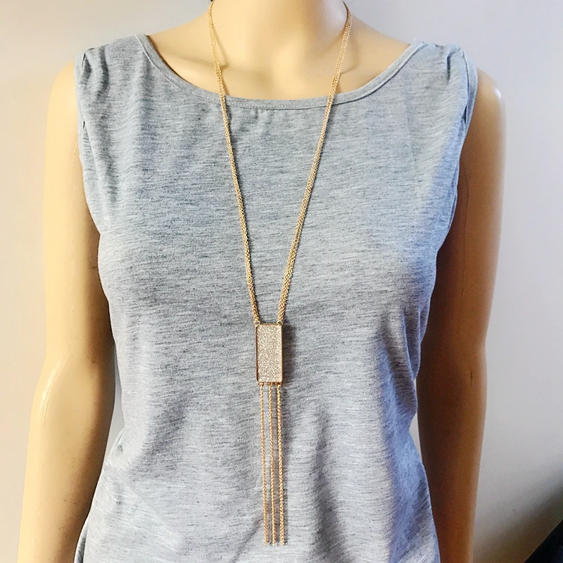 Длинная кисточка блестящая подвеска Двойная Цепочка Ожерелье Модные ювелирные