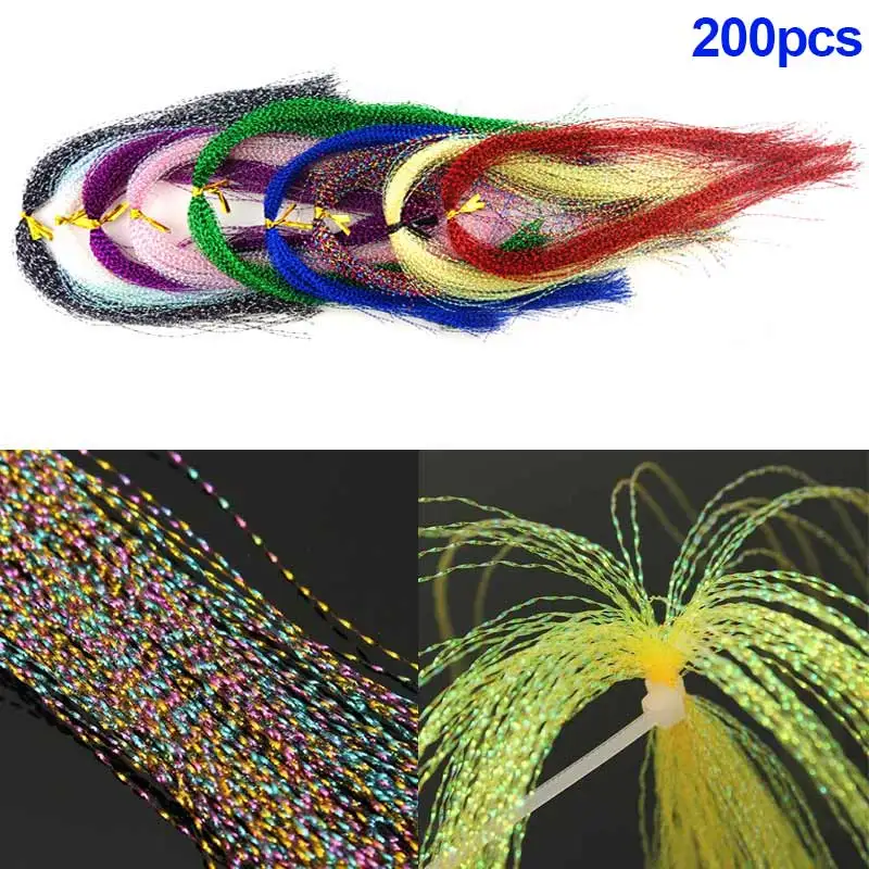 

200pcs Jig Hook Lure Making Fly Tying Holographic Feather Line Fly Fishing Lure Tying Material DIY Artificial Bait Line WHShopp