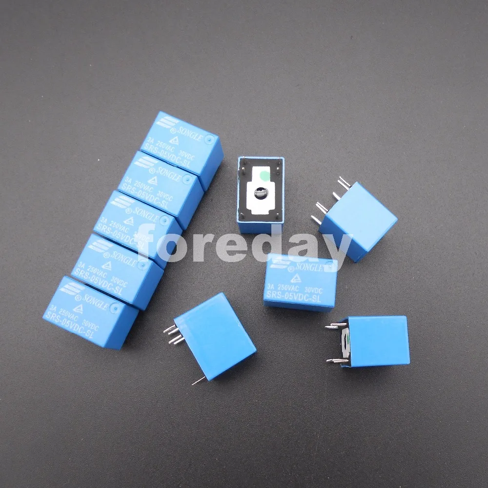 100 шт. SONGLE реле мощности SRS PCB 6 контактов синий 5 В 9 12 24 стандартная фотография|power