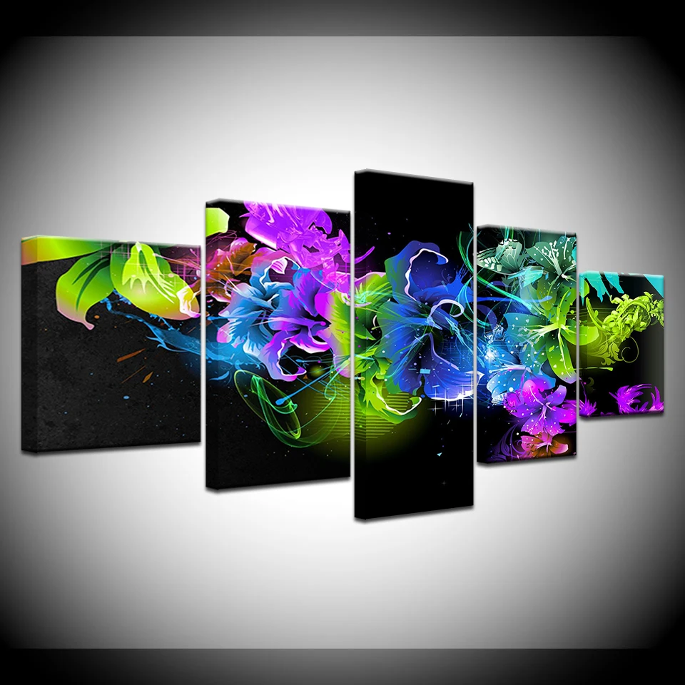 

The colorful abstract flowers 5 Piece Wallpapers Art Canvas Print modern Poster Modular art painting for Living Room Home Decor