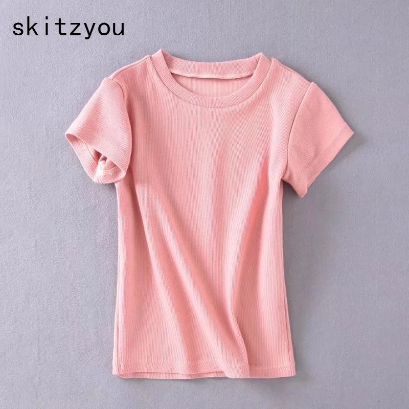 Skitzyou Летний Тонкий эластичный хлопковый женский сексуальный укороченный топ с