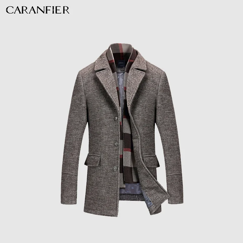CARANFIER мужские шерстяные смеси 2018 новые модные зимние длинные плюс толстые теплые