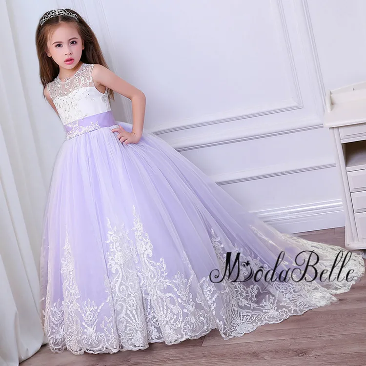 Детское кружевное платье с длинным шлейфом аппликацией|beautiful communion dresses|communion