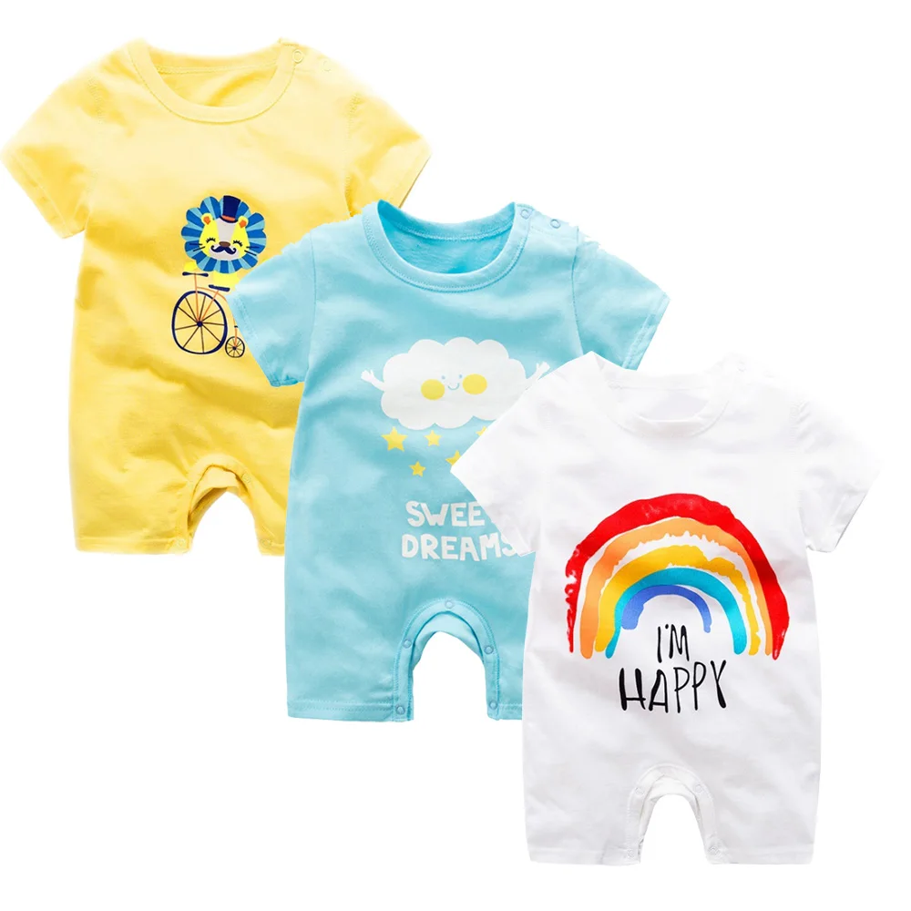 3 шт./лот одежда для малышей Летние Комбинезоны из 100% хлопка с короткими рукавами