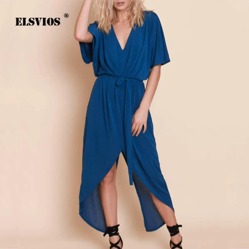 ELSVIOS 2019 летнее сексуальное длинное раздельное платье с глубоким v-образным