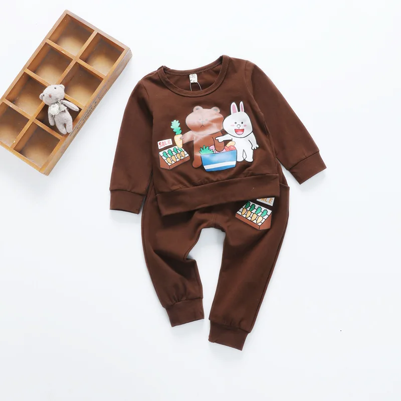 2018 Весна Комплекты для маленьких девочек и мальчиков универсальные мультфильм