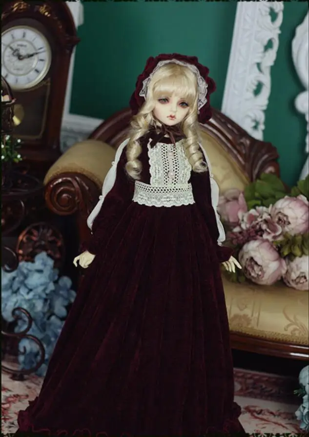 受け入れるカスタムレトロ赤褐色ロングスカート1 3 1 4 Bjd Ip Dd Sd Msd人形服クラレットベルベット生地