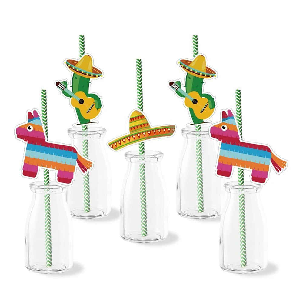 36 шт. вечерние соломинки мексиканские вечерние украшения Cinco de Mayo кактус сомбреро Pinata карты бумажные соломки для дней рождения вечерние принадлежности