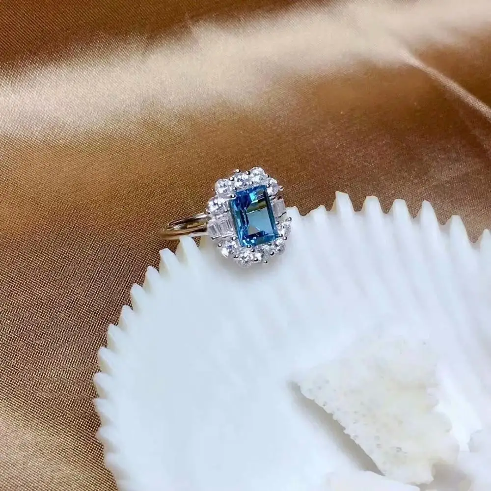 

shilovem 925 silver sterling rings natural topaz cute fine Jewelry women wedding new wholesale open gift new 6*8mm mj06086666agb