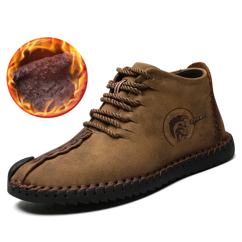 Мужские повседневные кожаные ботинки удобные мужские ботильоны на плоской подошве однотонные зимние