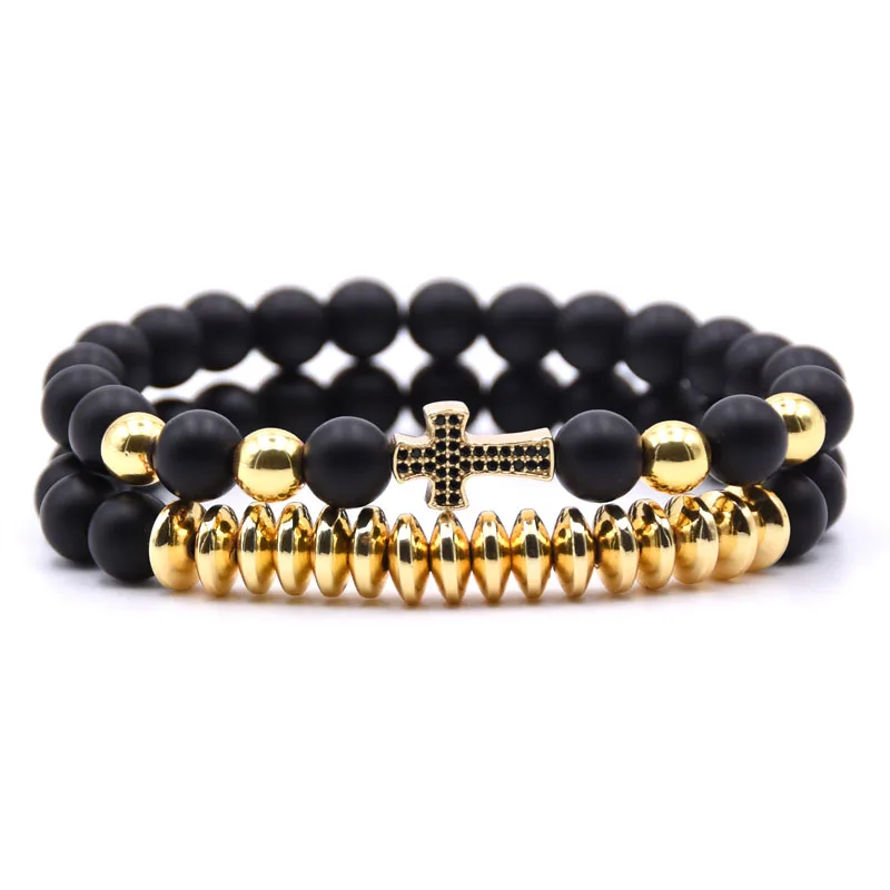 Популярные матовые черные браслеты с бусинами 8 мм для мужчин и женщин 2 шт./компл.