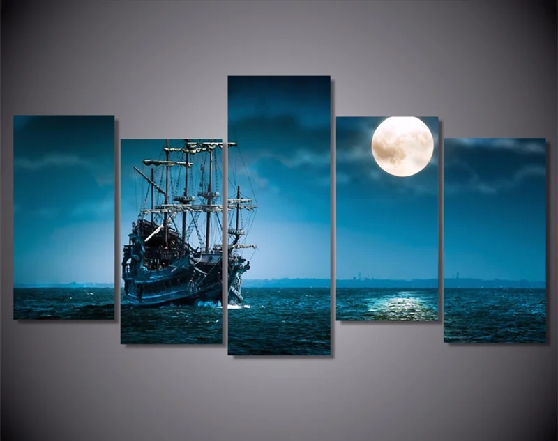 5 шт. настенная живопись холст HD Печатный Фэнтези корабль плакат &quotлодка&quot