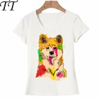 Новое поступление 2021, летняя хипстерская женская футболка, красочная футболка с принтом Akita Inu, дизайнерские топы с милой собакой, модная женская Повседневная футболка