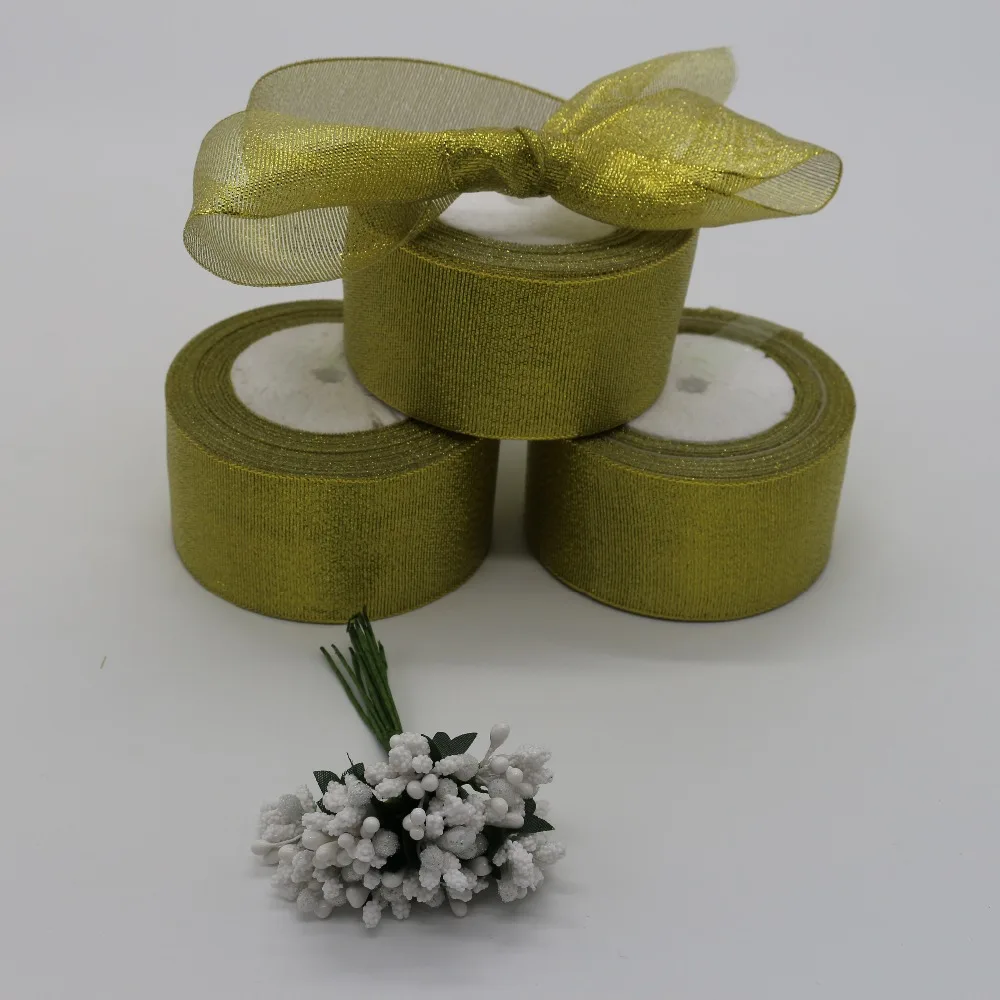 

(25 yards/roll) Gold Ribbon Single Face Satin Ribbon Wholesale Gift Wrapping Christmas Ribbons
