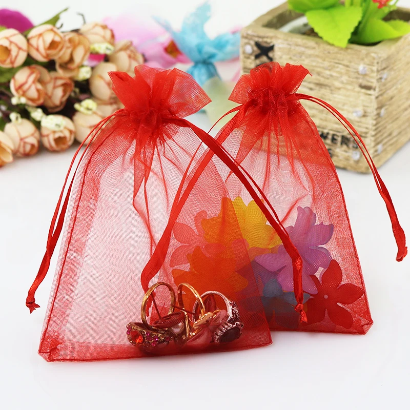 

Wholesale 200pcs/lot Drawable Red Organza Bags 13x18cm Wedding Favor Gift Bag Cute Jewelry Gifts Candy Packaging Bag Pouches