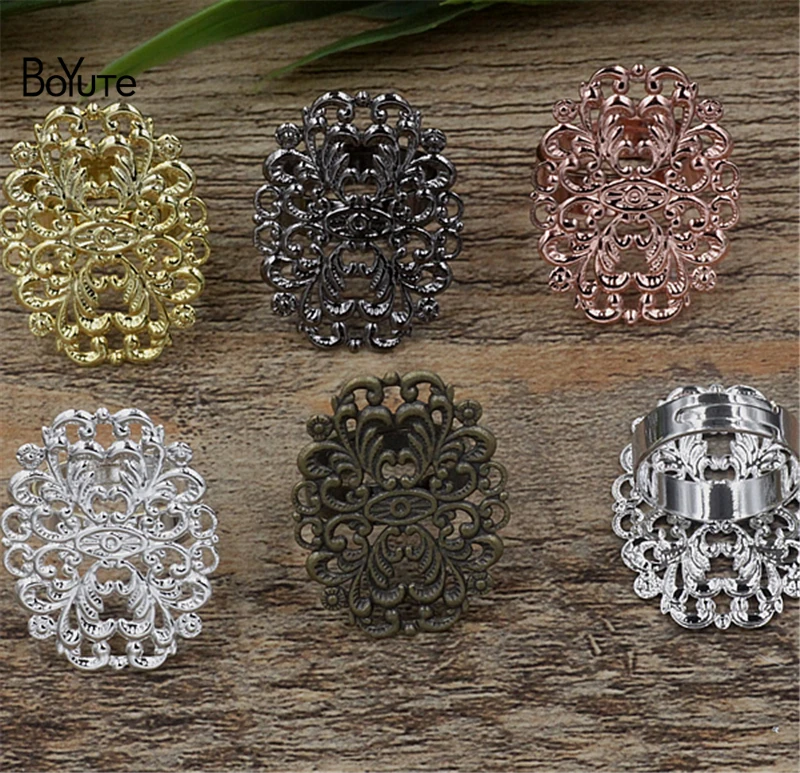 

BoYuTe 20Pcs 6 Colors 24*31MM Filigree Flower Adjustable Ring Base Settings Diy Jewelry Findings
