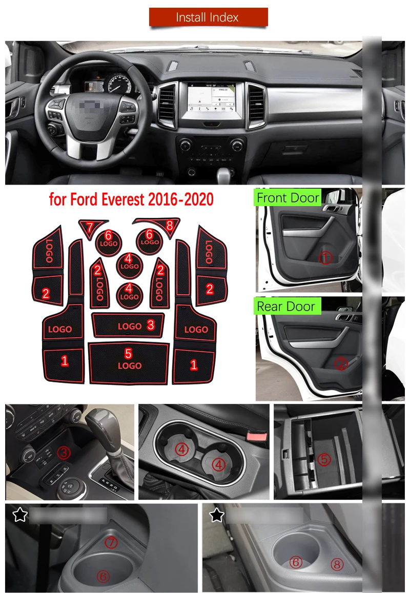 Противоскользящий коврик подставка для ворот Ford Everest 2016 2017 2018 2019 2020 трендовые