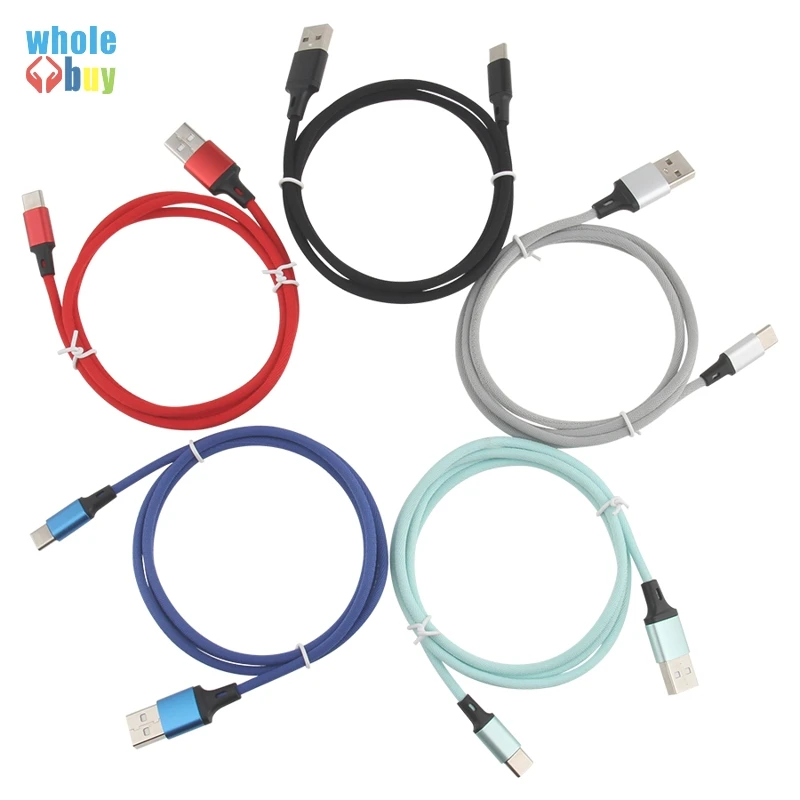 Прямой однотонный Плетеный текстильный Micro Usb 5Pin 8Pin Type C кабель для зарядки и