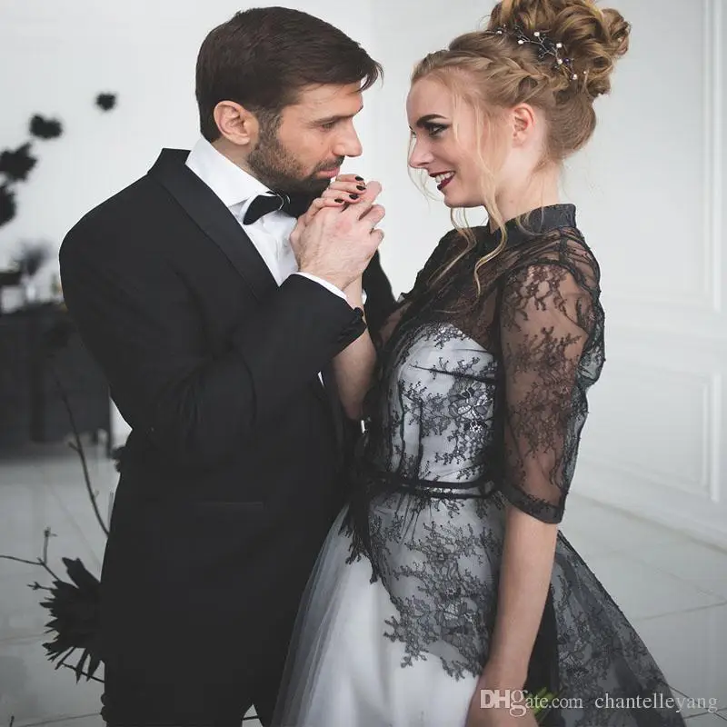 Новый дизайн Белое и черное свадебное платье уникальное 2021 кружевное с высоким