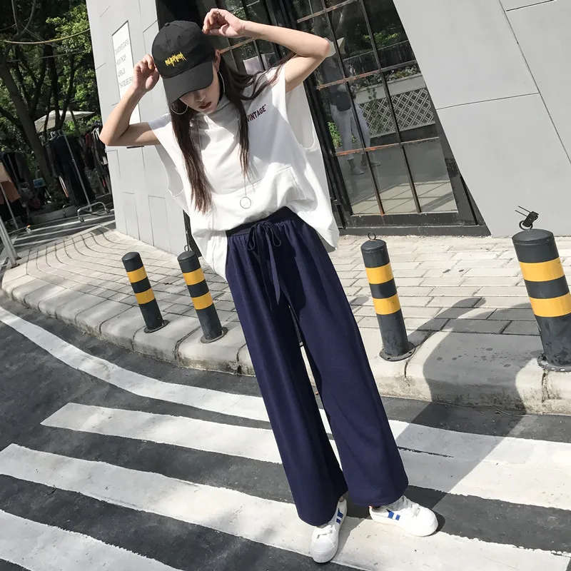 Брюки Ulzzang женские свободные элегантные мягкий пояс с высокой талией летние