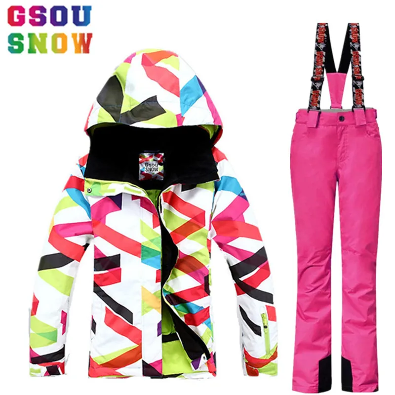 Gsou Snow Brand Зимний Водонепроницаемый Лыжный Костюм для Женщин Лыжная Куртка Брюки