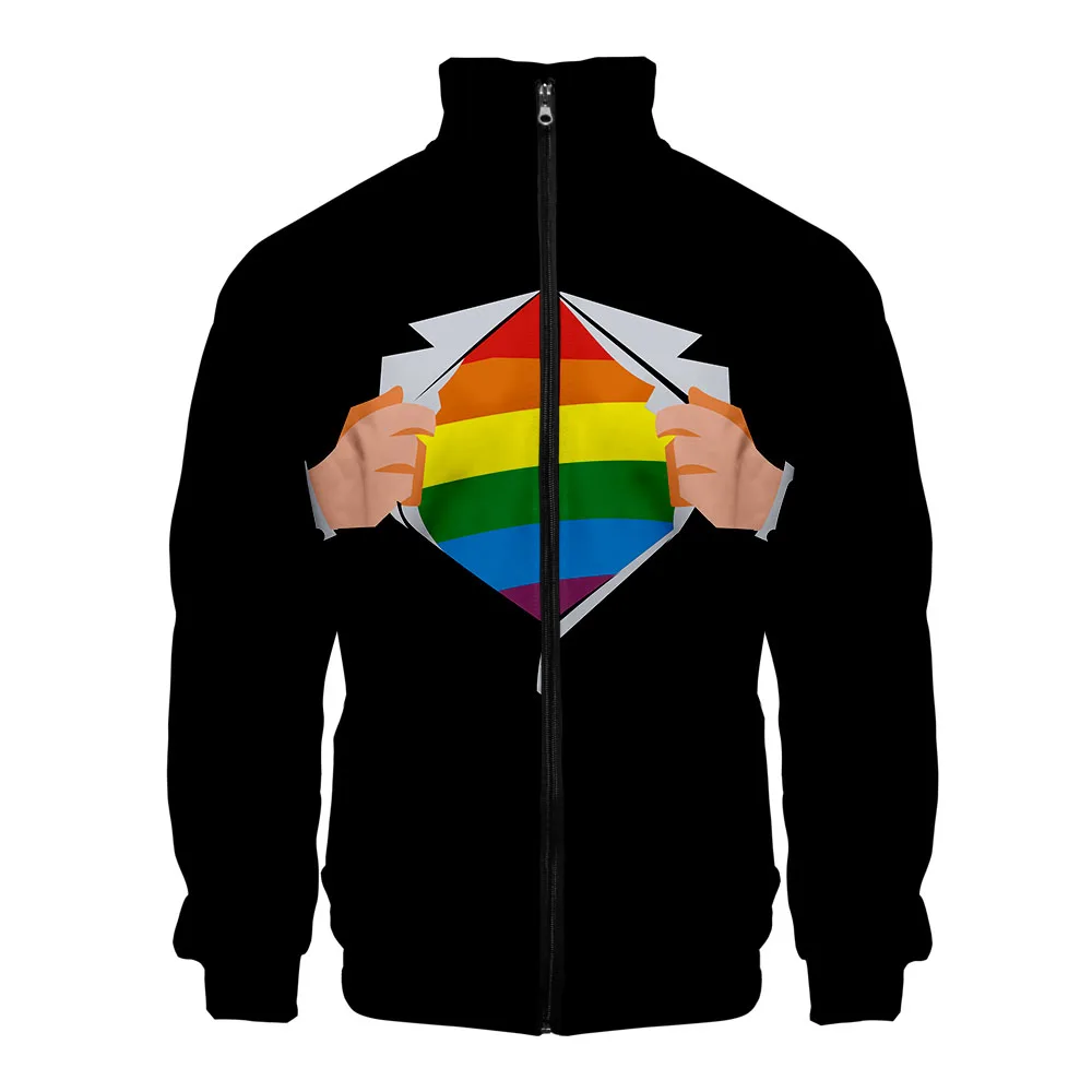 Lgbt 3D печать Повседневная крутая модная молния популярный стоячий воротник
