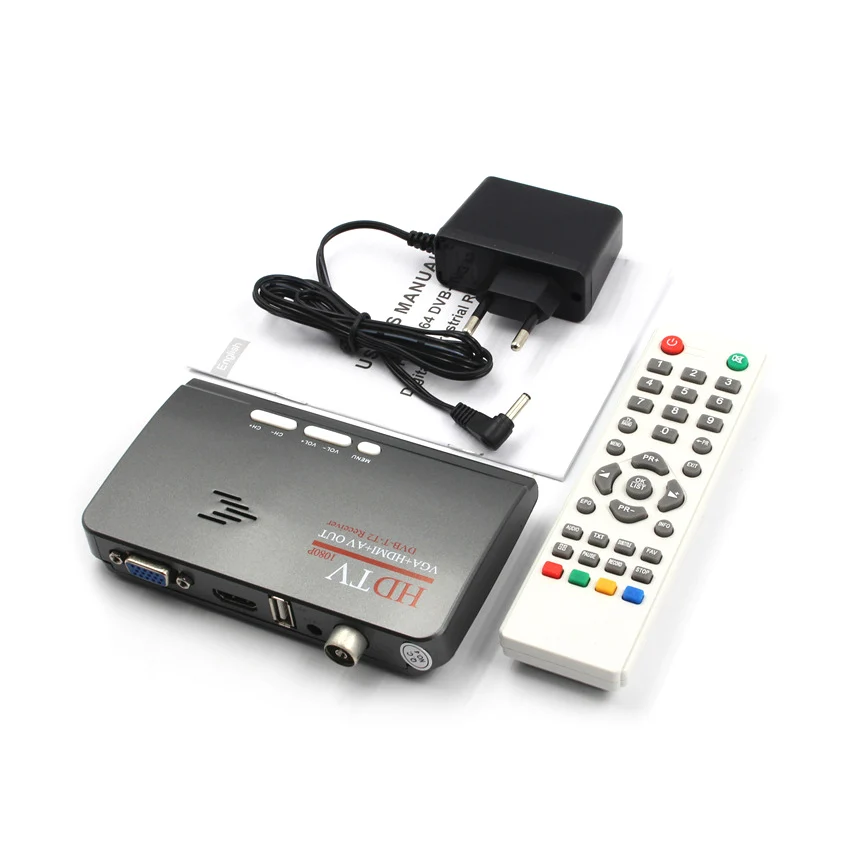 Цифровой 1080P HD HDMI DVB-T DVB-T2 ТВ коробка тюнер приемник конвертер ключ с пультом дистанционного управления, hd tv HDMI+ AV+ VGA выход