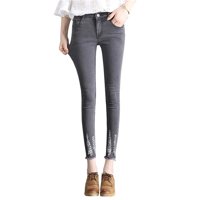 Gray Jeans Осенние новые женские до щиколотки черные джинсы для студентов стрейч узкие женские узкие брюки джинсовые однотонные женские брюки - Цвет: Gray Jeans