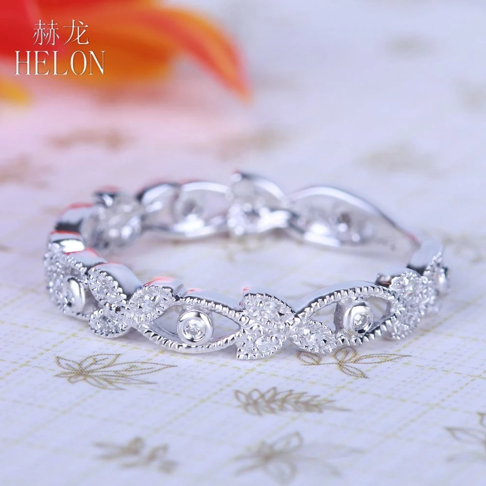 HELON Solid 10 к(417) белое золото 0.15ct природных алмазов кольцо арт-деко Milgrain обручение Свадебные для женщин модные ювелирные изделия