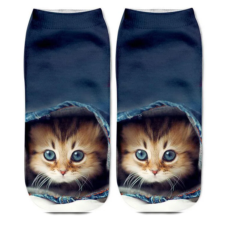 Женские носки с объемным принтом в виде персонального кота башмачки животным