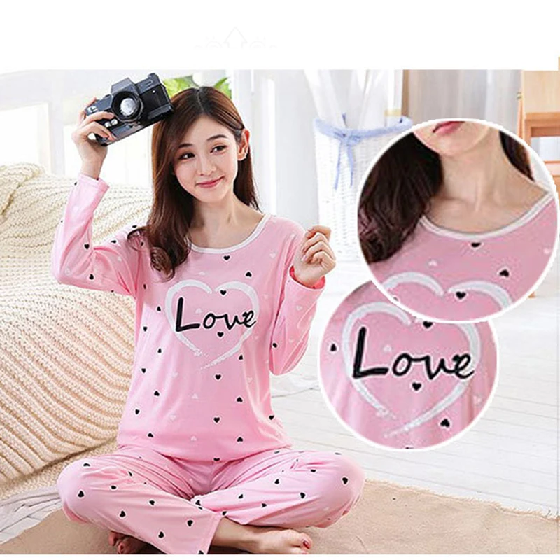 Женский пижамный комплект, весенне-осенняя одежда для сна, с принтом, с длинным рукавом, милый Пижамный костюм, Повседневная Домашняя одежда, женская пижама