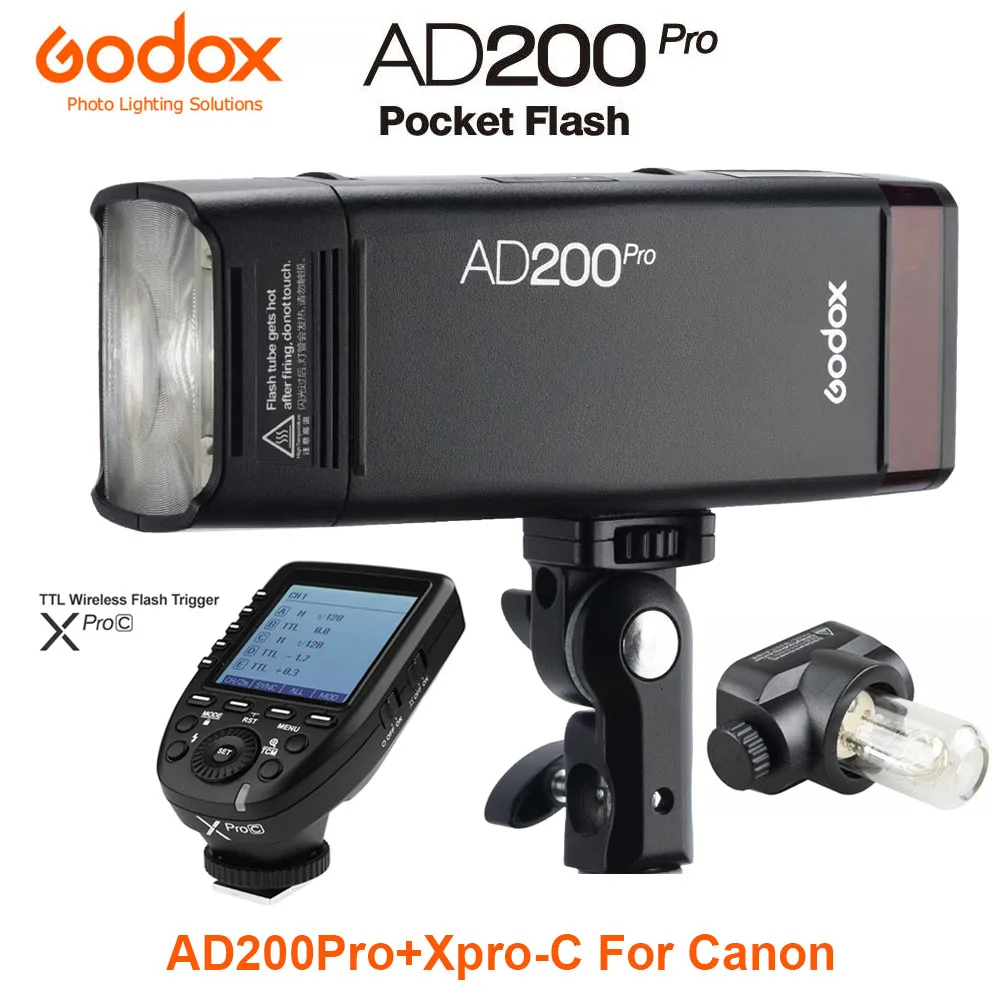 AD200PRO with Xpro-C Напольный светильник-вспышка Godox AD200Pro 200Ws ttl 2,4G 1/8000 HSS 0,01-1,8 s с аккумулятором 2900mAh - Цвет: AD200PRO with Xpro-C