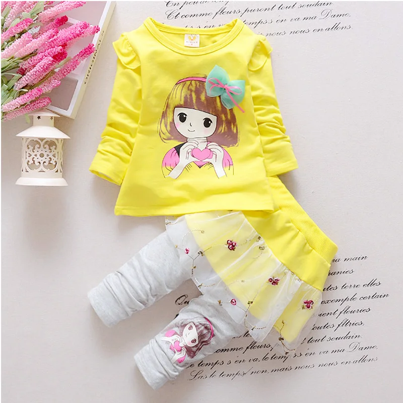 2017 Girls Clothing Set Spring baby children Cartoon Cotton Sets T-Shirt Pants Suit Kids Brand Cloth | Детская одежда и обувь