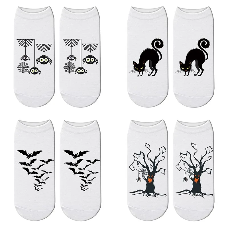 Новые короткие носки с 3D принтом ужасов летучая мышь Кот призрак дерево летние