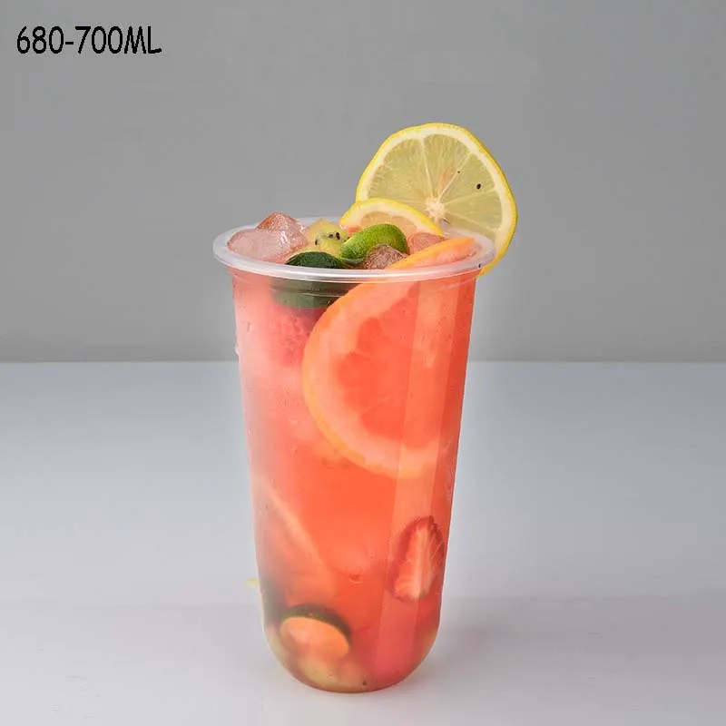 680-700ML Пищевой полипропиленовый стаканчик для Замороженных Напитков, Одноразовые Милые стаканы для сока, молока, чая, Упаковочная кружка, прозрачная u-образная вынос, посуда для напитков, инструмент 50 шт - Цвет: 680-700ML