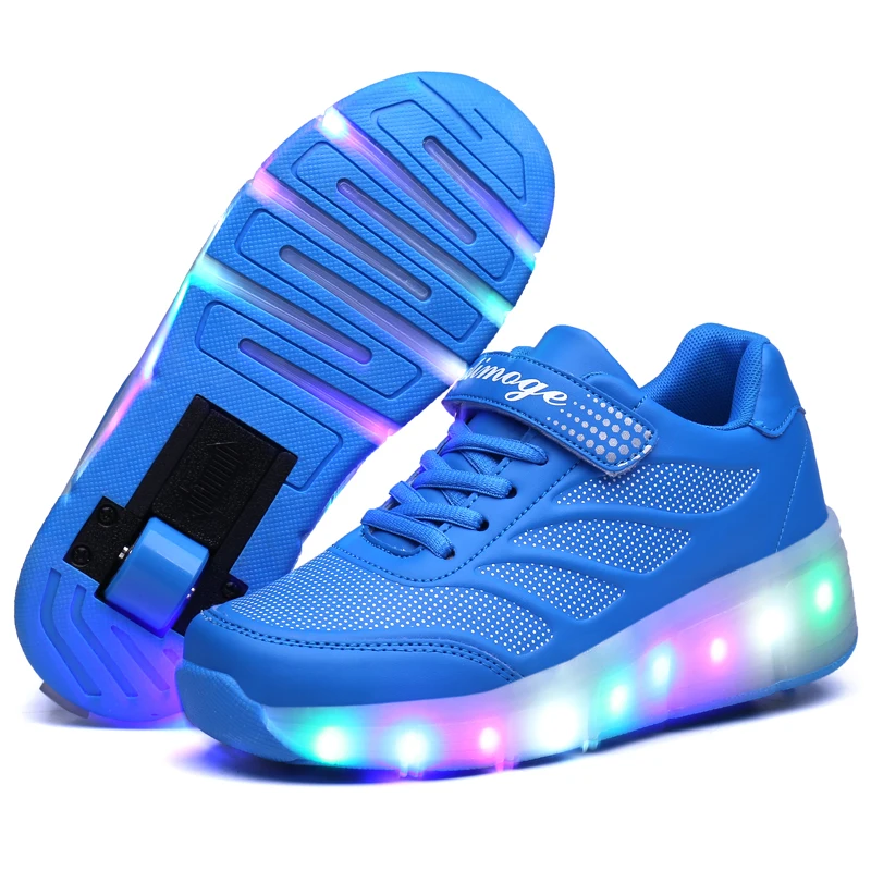 Kids Glowing girls Sneakers with wheels Led Light up Roller Skates Sport Luminous Lighted Shoes for Boys Pink Blue Black | Детская