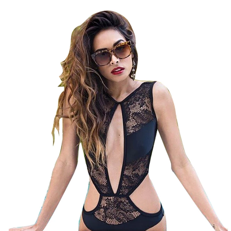 2017 черно белый цельный купальник с высокой сеткой для женщин сексуальная пляжная