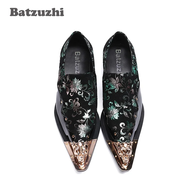 Batzuzhi Western Fashion Men Shoes Metal Pointed Toe Black/Red Business Dress Formal Oxford Zapatos Hombre US12 | Обувь