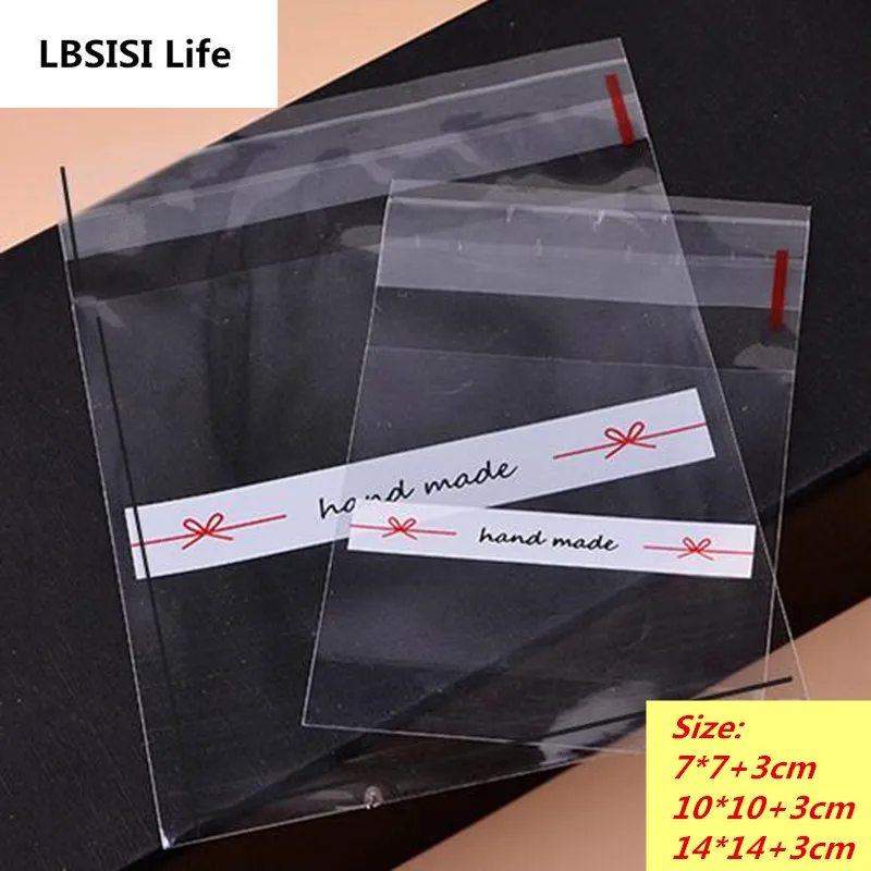 LBSISI Life 100/200 шт, прозрачные, сделанные вручную, самоклеющиеся, уплотнения для хлебобулочных изделий, пластиковые подарочные конфеты, печенья, сделай сам, свадебные пакеты для закусок, OEM