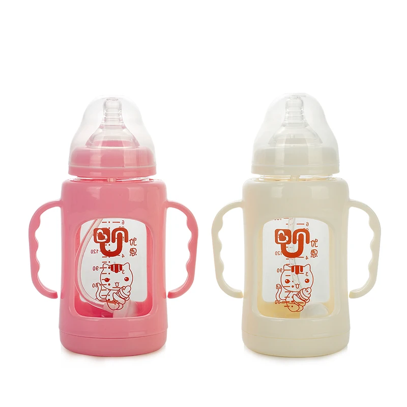Glass Baby Bottle With Straw Handle Drop Resistance Wide Mouth Newborn Storage|bottle capper|bottle wholesalebottle glove |