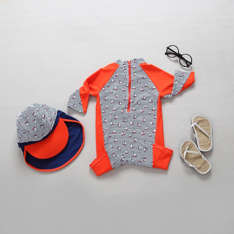 Детский купальник цельный Рашгард длинный рукав защита от солнца УФ-полоски для