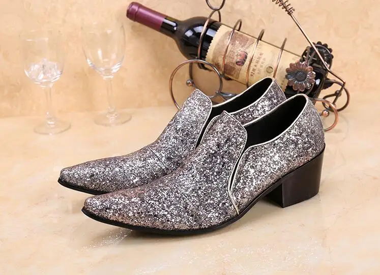 New Imitate Genuine Leather Men Oxford sequin high heels Pointed toes male wedding shoes slip-on smart casual dress sheos | Обувь