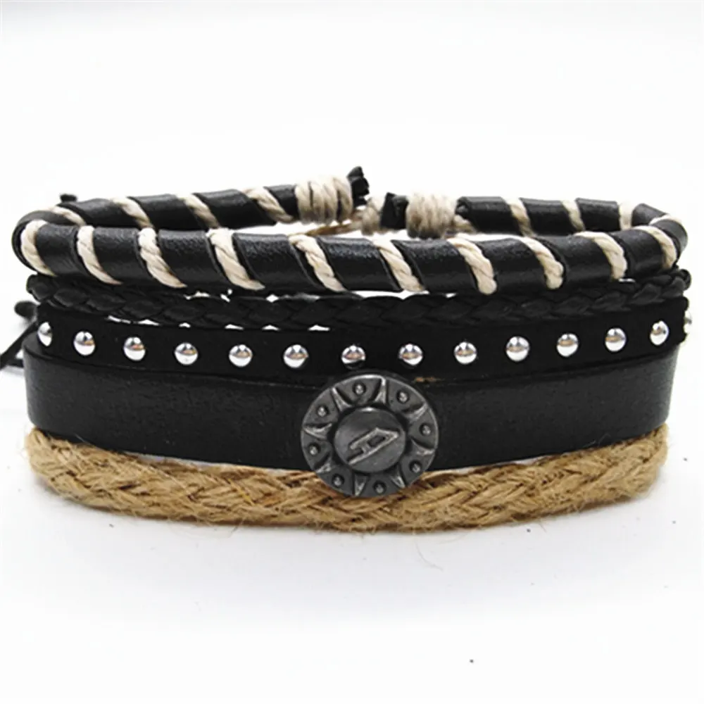 Мужские и женские винтажные браслеты ручной работы черные металлические