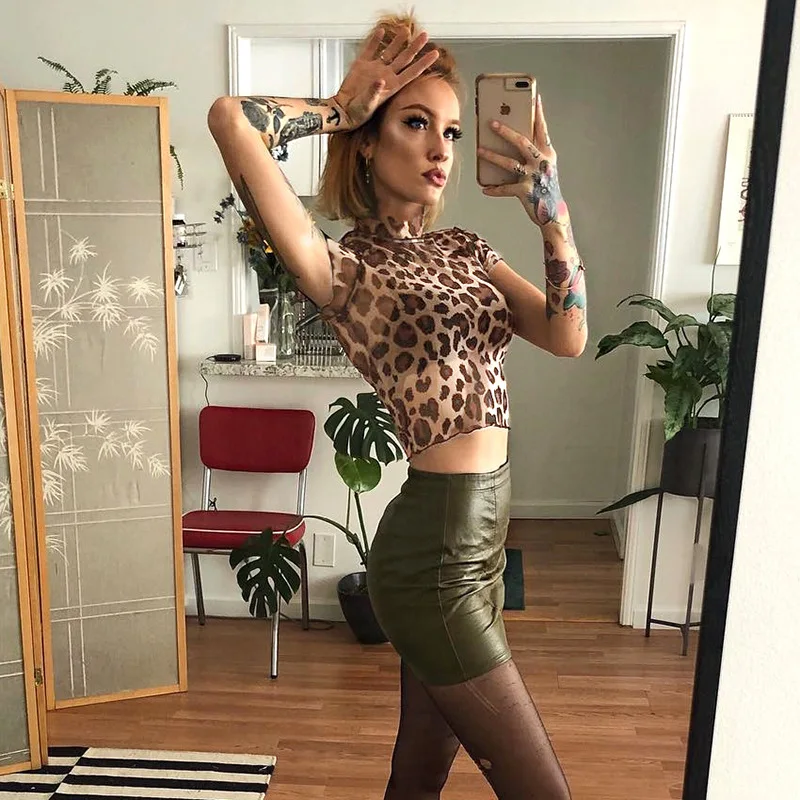 Женская Прозрачная Футболка BKLD с коротким рукавом и леопардовым принтом лето